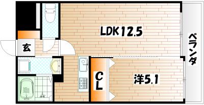 THE SQUARE・SUITE RESIDENCE(1LDK/5階)の間取り写真