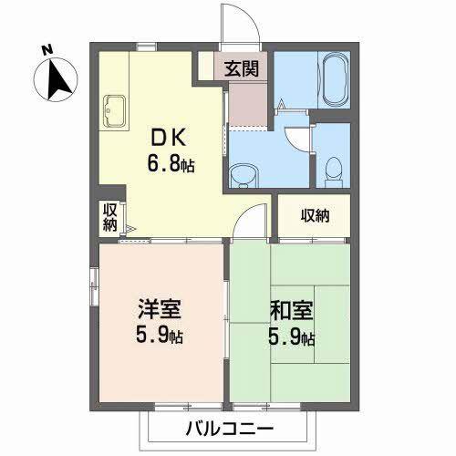トパーズフィールドC(2DK/1階)の間取り写真