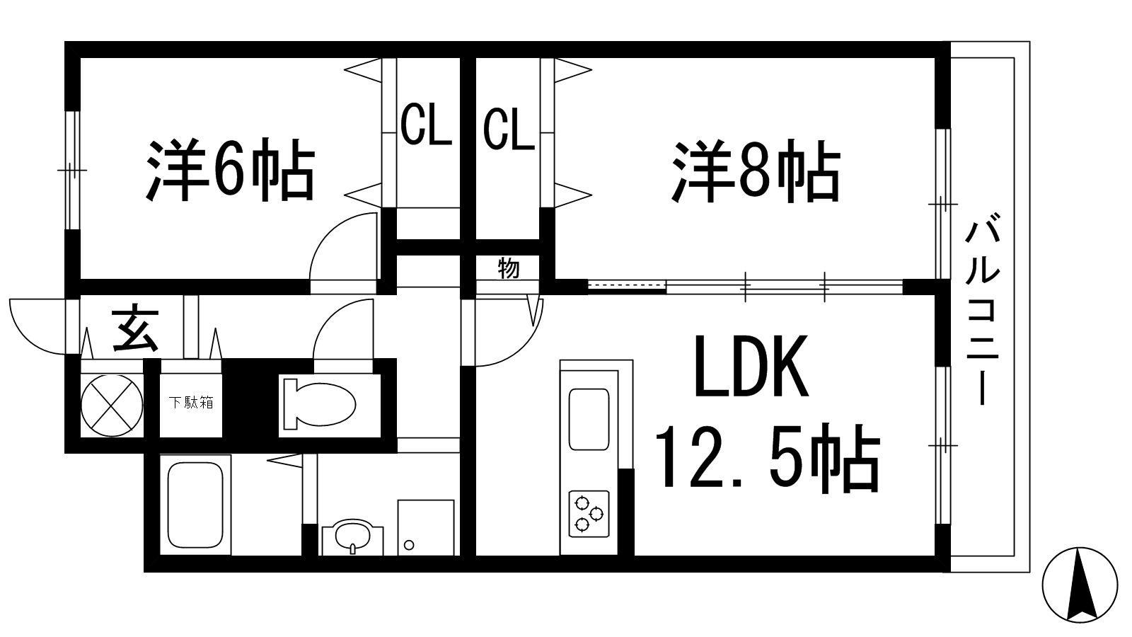 ライズプレイス藤川(2LDK/1階)の間取り写真