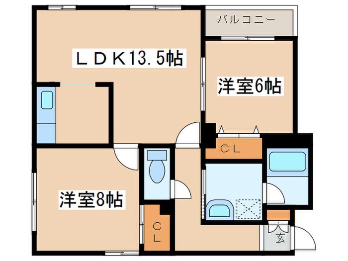 レジデンス月寒(2LDK/4階)の間取り写真