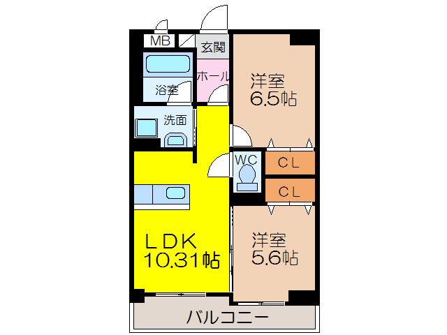 モン・ヴィラージュ佐賀駅前(2LDK/7階)の間取り写真