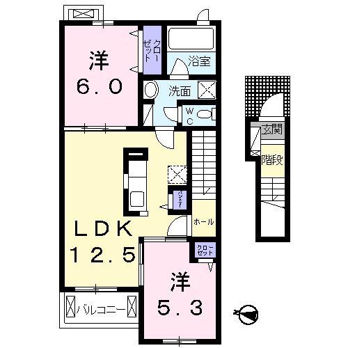 グラドゥアーレA(2LDK/2階)の間取り写真
