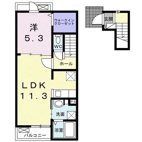 ミルト屋島(1LDK/2階)の間取り写真