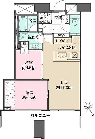 スカイズタワー&ガーデン(2LDK/39階)の間取り写真