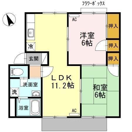 リヴェール目久美 B(2LDK/1階)の間取り写真