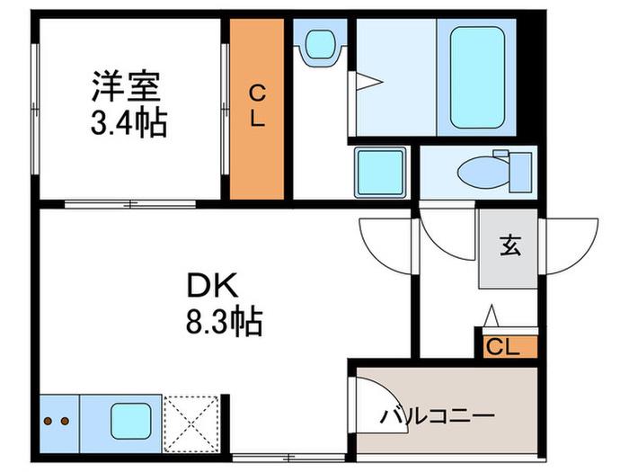 ハーモニーテラス太秦安井車道町(1DK/1階)の間取り写真