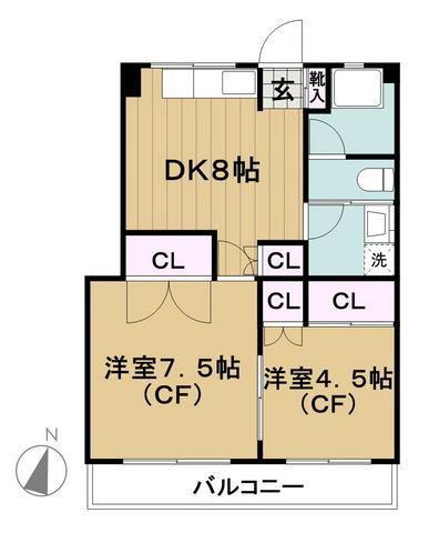 雪ヶ谷メゾネージュ(2DK/3階)の間取り写真