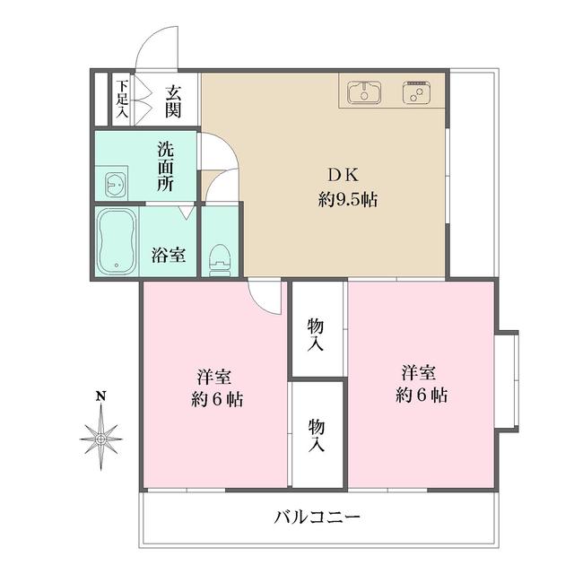 コンフォート石田(2DK/2階)の間取り写真