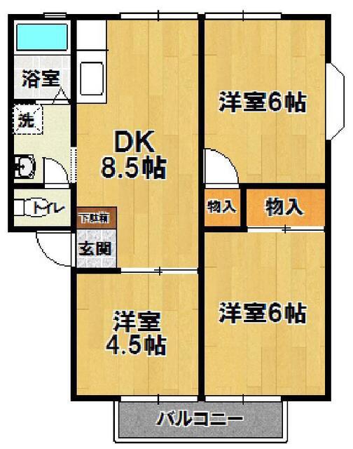 パステルメゾン柳AB(3DK/2階)の間取り写真