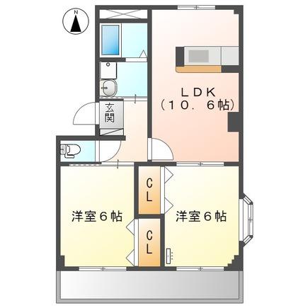 めぞん80番館(2LDK/1階)の間取り写真
