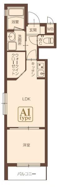 サンクレシア新下関秋根A1タイプ(1LDK/2階)の間取り写真