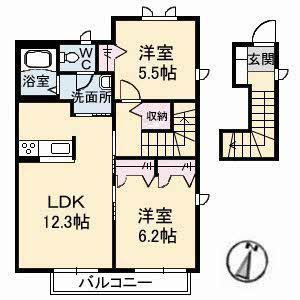 エピナールF棟(2LDK/2階)の間取り写真