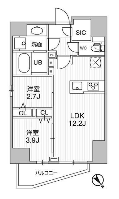 エスレジデンス目黒大岡山ブレサ(2LDK/2階)の間取り写真