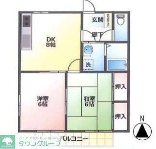 GINZA R 前橋(2DK/1階)の間取り写真