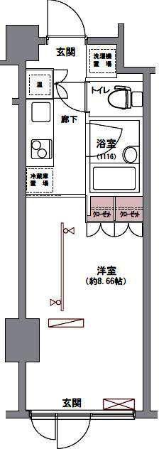 FEETH神楽坂(ワンルーム/1階)の間取り写真