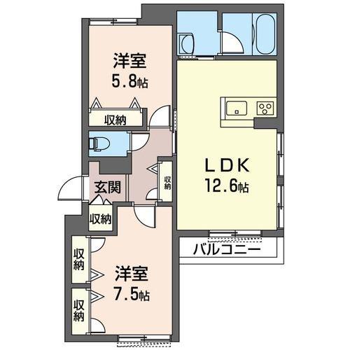  グリナージュ(2LDK/2階)の間取り写真