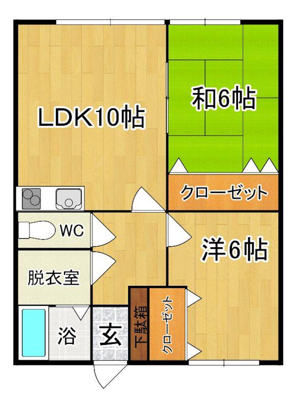 ハウスあっぷる1号棟(2LDK/1階)の間取り写真