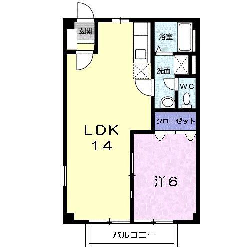 ニューシティヒラタB(1LDK/2階)の間取り写真