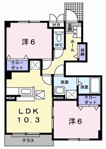 ポート・レーゼ C(2LDK/1階)の間取り写真