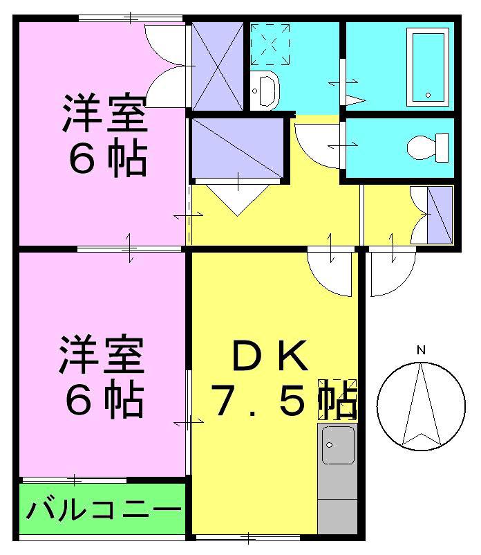 コートビレッジB(2DK/2階)の間取り写真