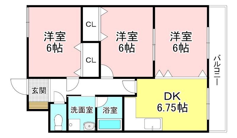 ヴィラ梅ノ井(3DK/1階)の間取り写真