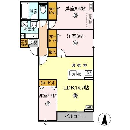 ボンジョルネ南手城(3LDK/1階)の間取り写真