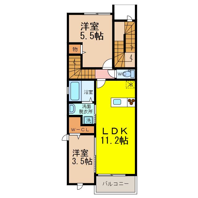 プレミアム県庁前(2LDK/2階)の間取り写真