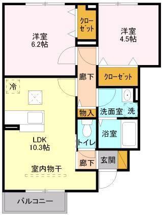 エクレール・みさと(2LDK/1階)の間取り写真