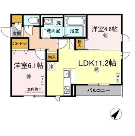 ライフステージ B棟(2LDK/2階)の間取り写真