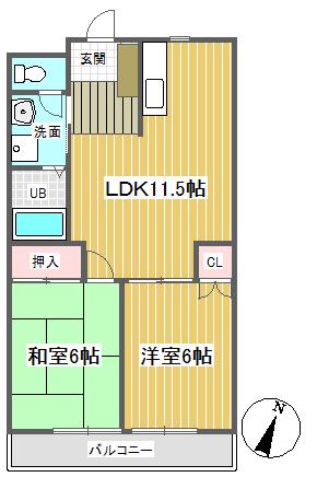 ソシア藤沢(2LDK/3階)の間取り写真