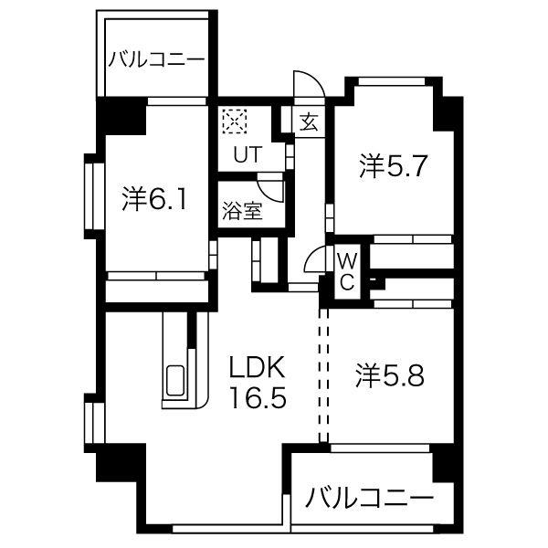 ヒルクレスト千早30(3LDK/6階)の間取り写真