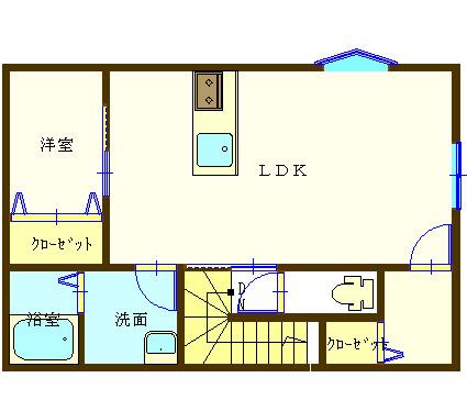 ペオーニア(1LDK/2階)の間取り写真