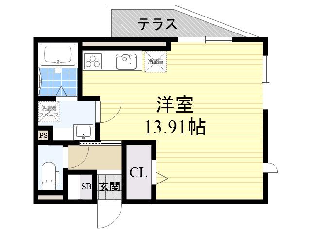 ドゥソレイユ(ワンルーム/1階)の間取り写真