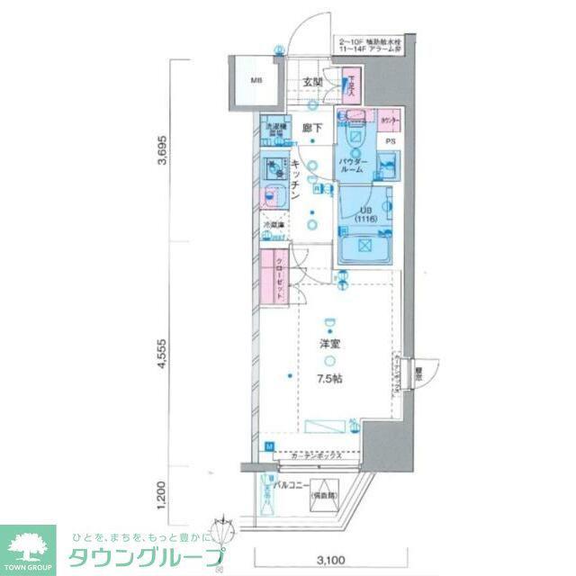 ジェノヴィア新宿早稲田グリーンヴェール(1K/14階)の間取り写真