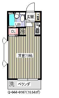 ローズアパートQ44番館(ワンルーム/1階)の間取り写真