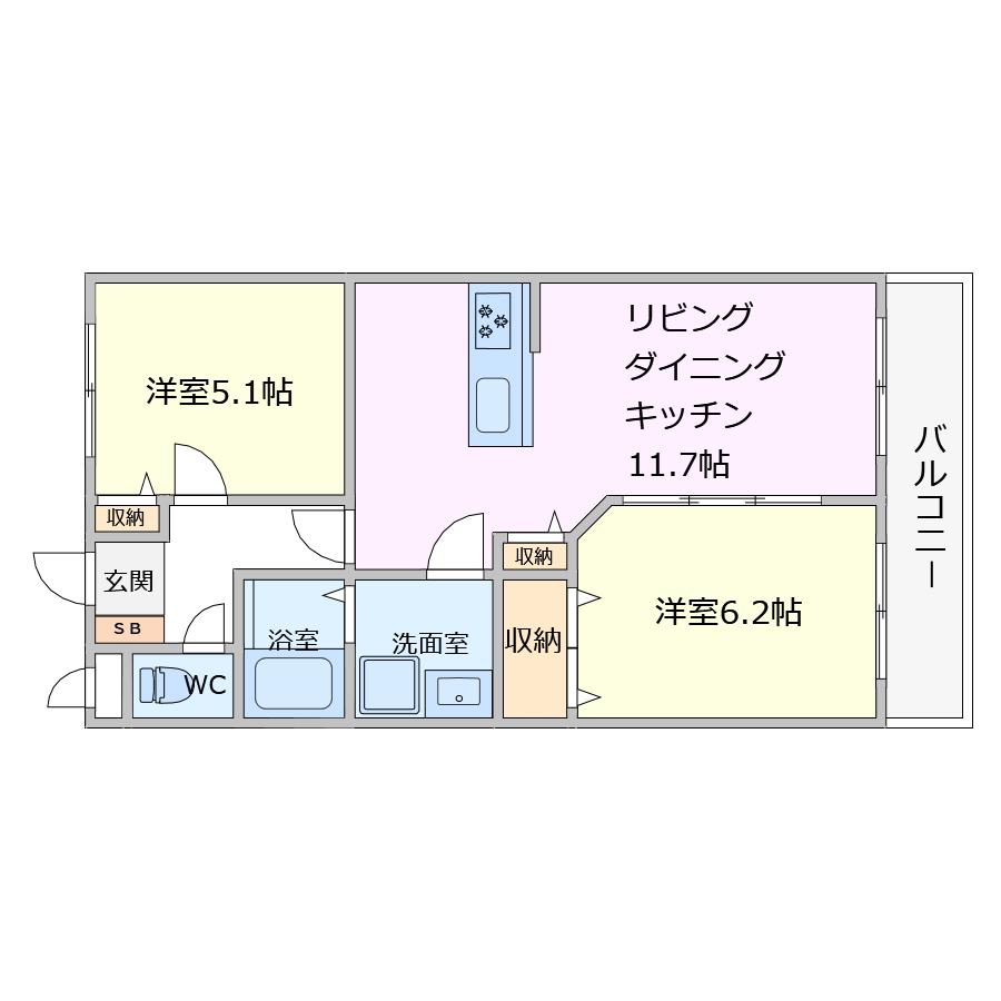 SOL-GRANDE(2LDK/2階)の間取り写真