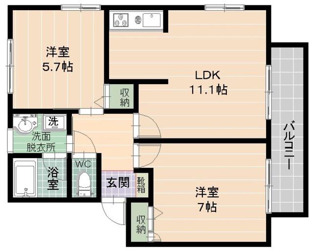 アイコーポ内野(2DK/2階)の間取り写真
