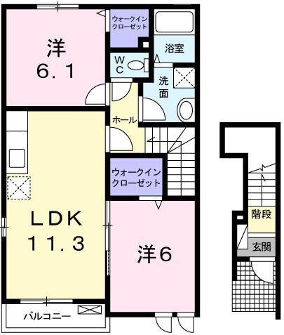 アルモニーC(2LDK/2階)の間取り写真