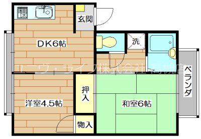 メロディハイツ高槻1(2DK/2階)の間取り写真