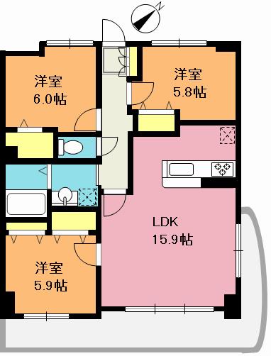 グランドソナ上尾(3LDK/7階)の間取り写真