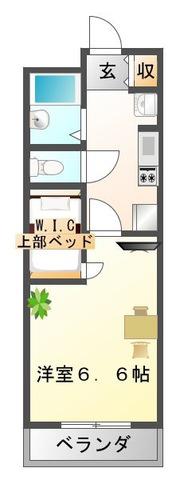 熊本市電健軍線 田崎橋駅 徒歩15分 4階建 築19年(1K/1階)の間取り写真