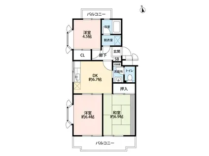 エスポワール3号館(3DK/2階)の間取り写真