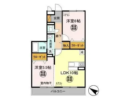 アークトゥルスイースト(2LDK/2階)の間取り写真