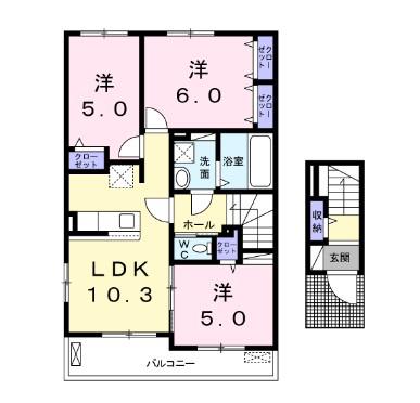 バレンティーノ 46 II(3LDK/2階)の間取り写真