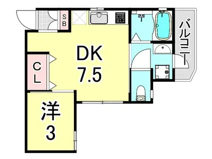 フォレスタ東塚口(1DK/2階)の間取り写真