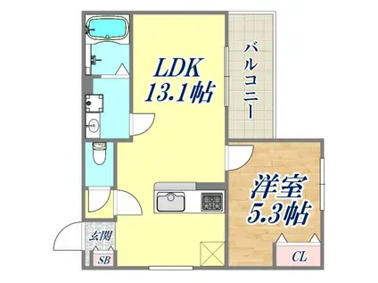 フォレ南武庫之荘イースト(1LDK/1階)の間取り写真