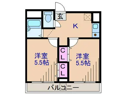 ルート大倉山マンションA棟(2K/1階)の間取り写真