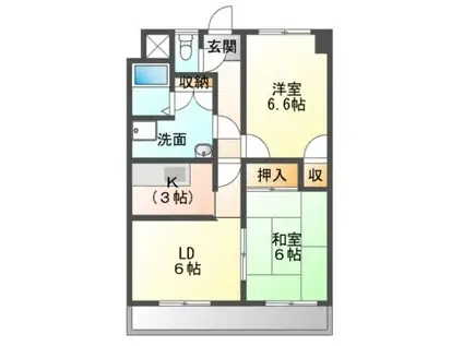 ＪＲ山陽本線 福山駅 バス乗車時間：20分 最寄りバス停で下車 徒歩2分 9階建 築30年(2DK/9階)の間取り写真