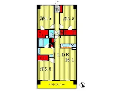 クレストフォルム柏サウスウィング(3LDK/6階)の間取り写真