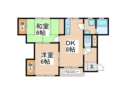 材木町スクエアーマンションD(2DK/2階)の間取り写真